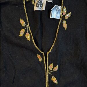 Storybook Knits Black Cardigan with Sequins Leaves